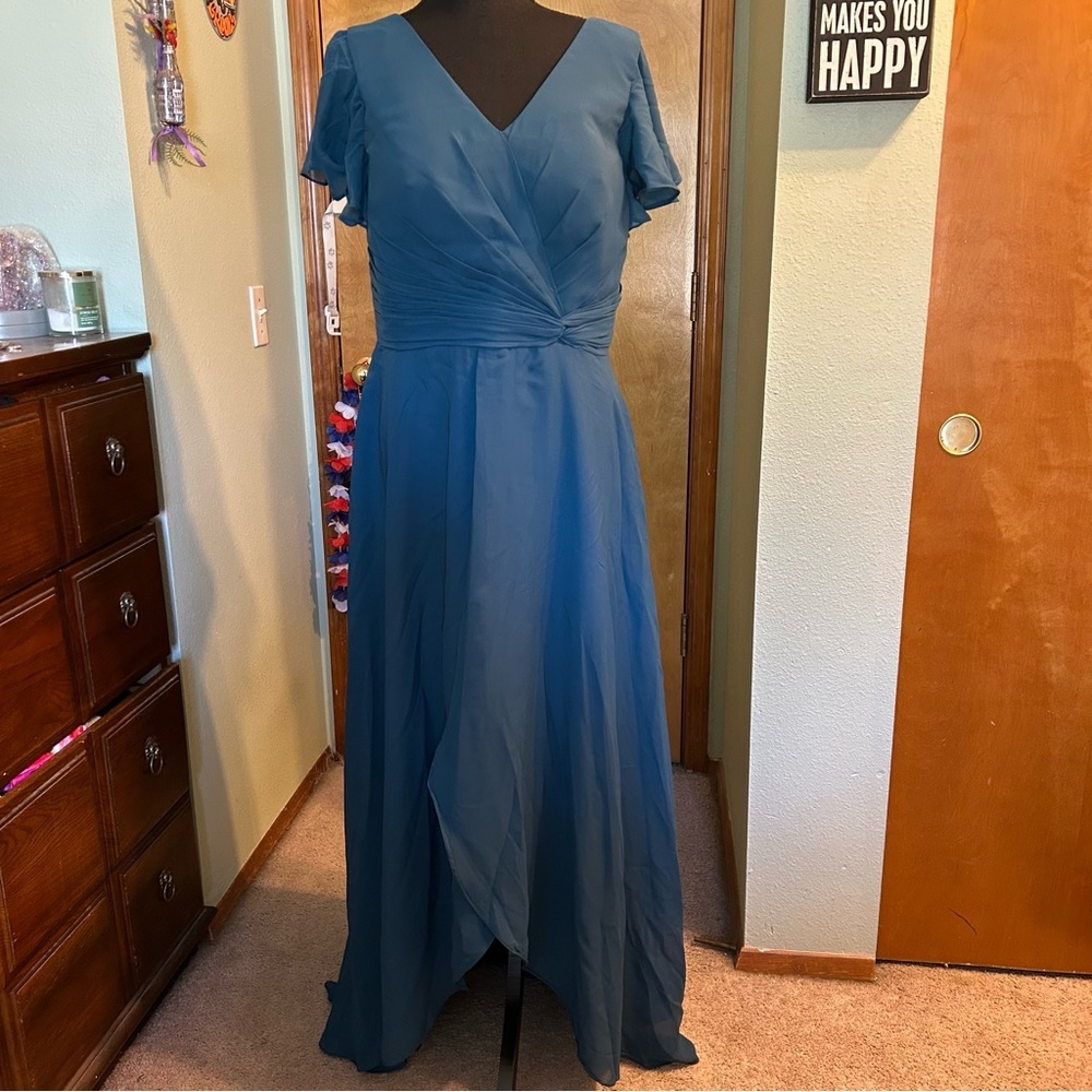 Teal V-Neck Chiffon Wedding Guest Dress